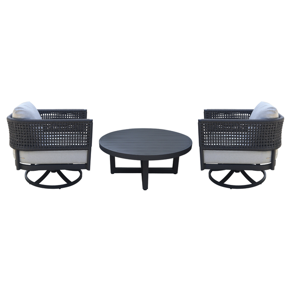 International Concepts Outdoor 3 Piece Patio Furniture Set Including a Coffee Table and 2 Swivel Rocking Chairs KODOT-12RC-201SW-2